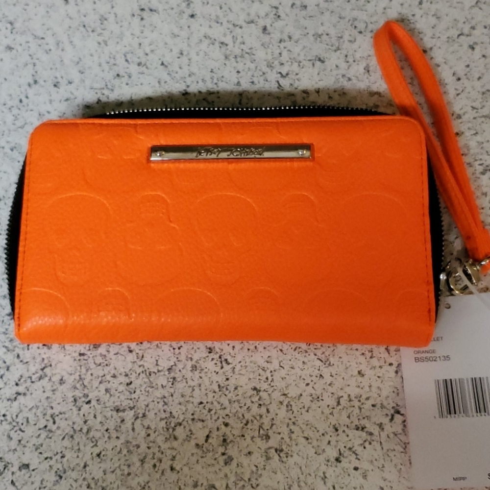 Betsey Johnson Orange Leather Wallet Purse NWT